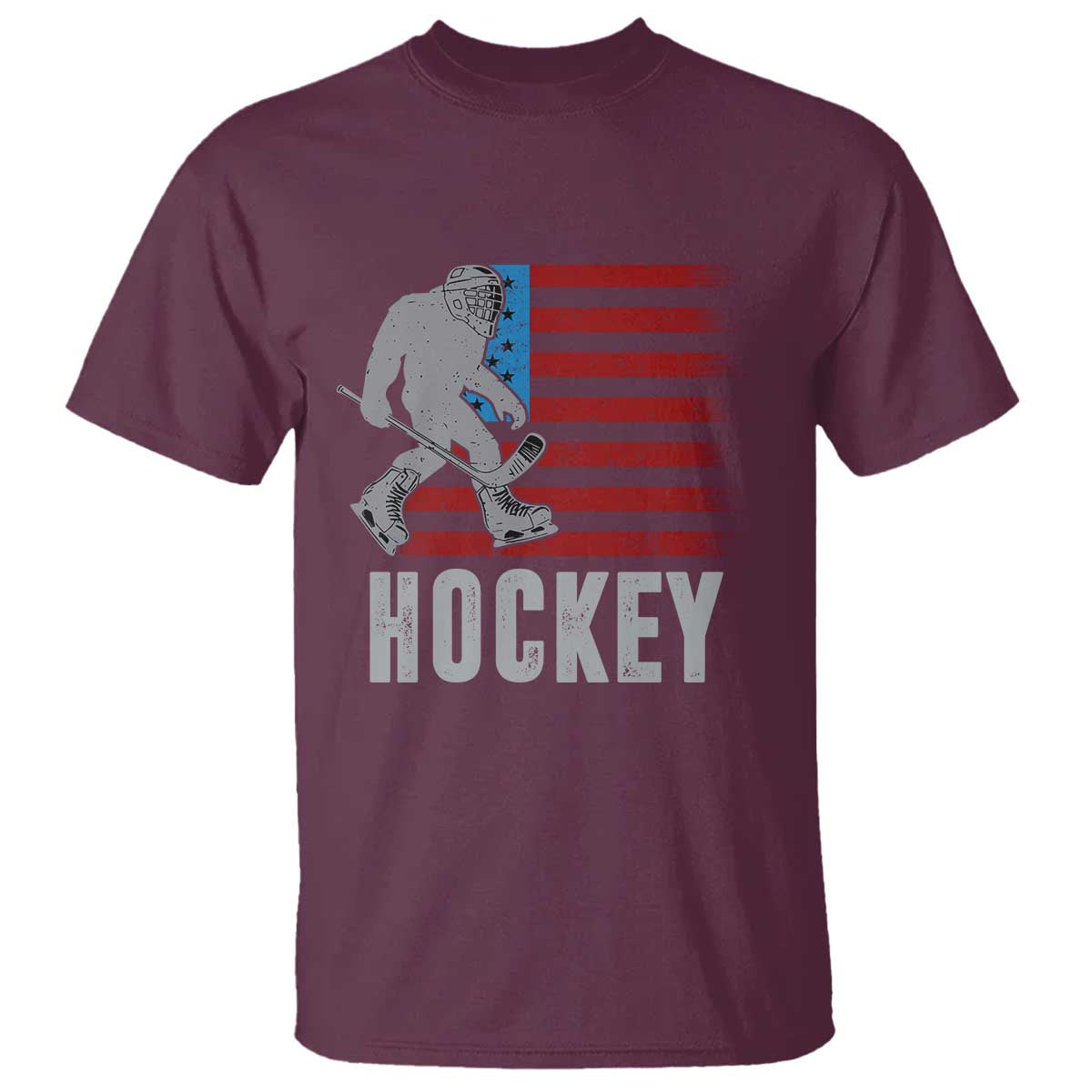 Hockey Bigfoot USA Flag T Shirt Vintage Patriotic Ice Hockey Player - Wonder Print Shop