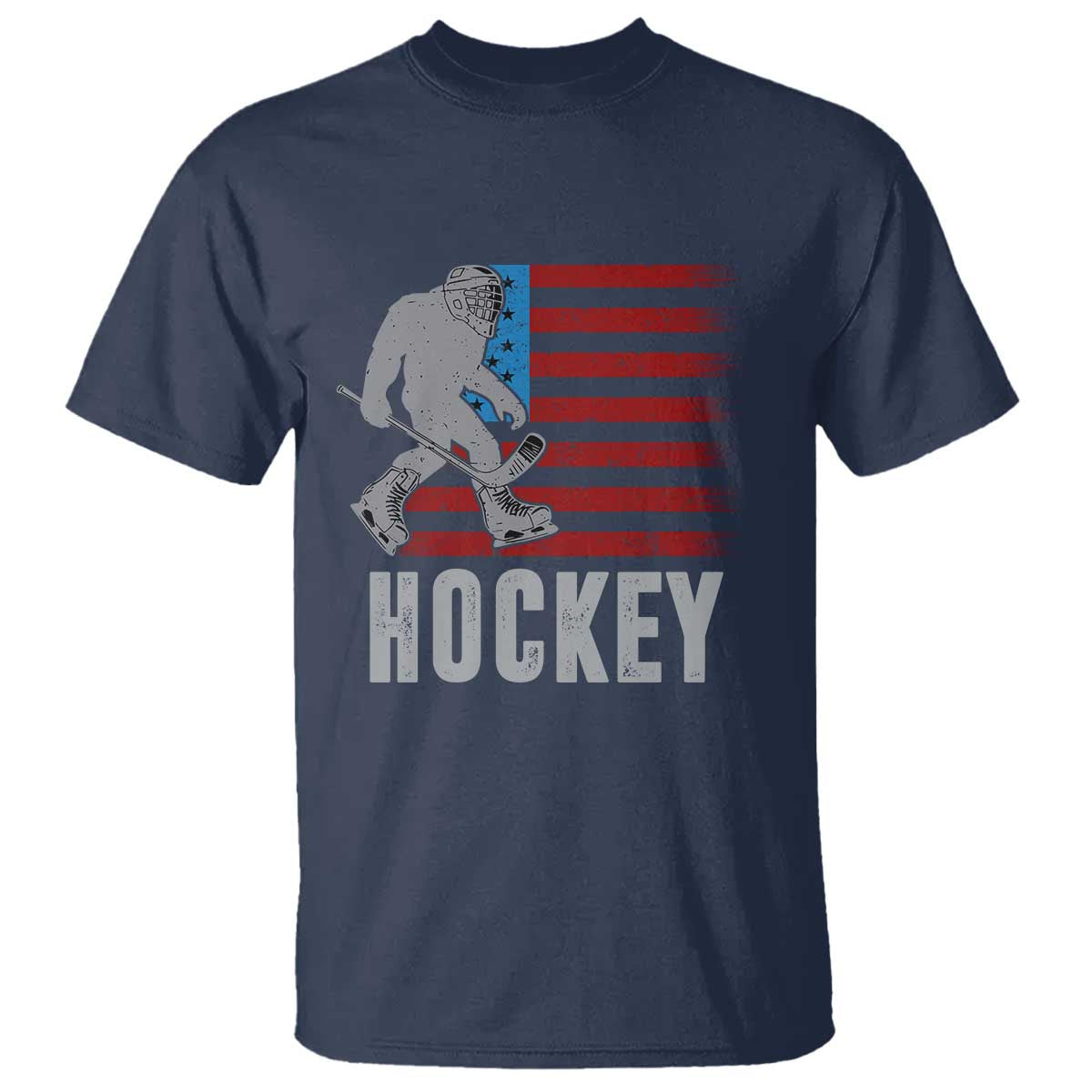 Hockey Bigfoot USA Flag T Shirt Vintage Patriotic Ice Hockey Player - Wonder Print Shop