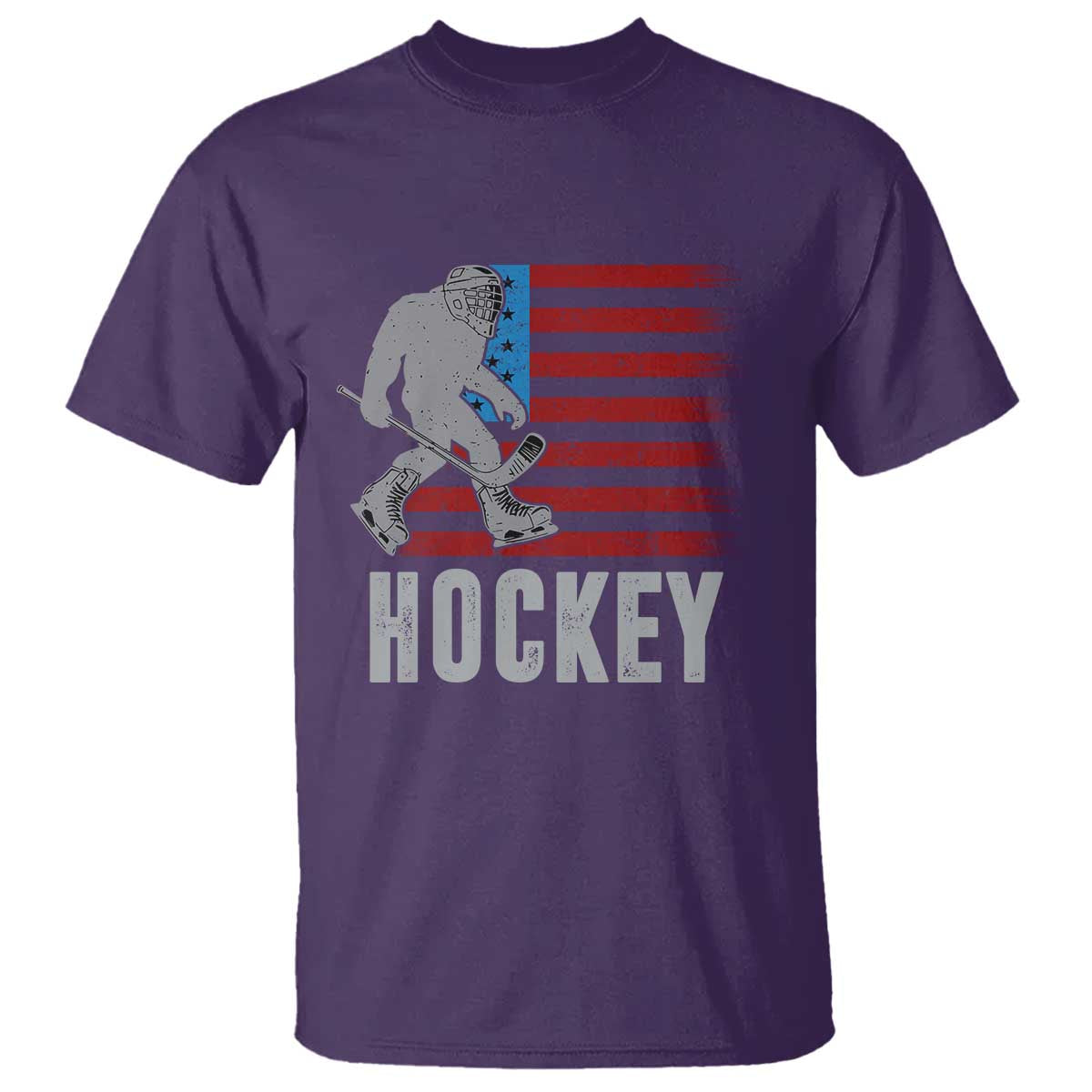 Hockey Bigfoot USA Flag T Shirt Vintage Patriotic Ice Hockey Player - Wonder Print Shop
