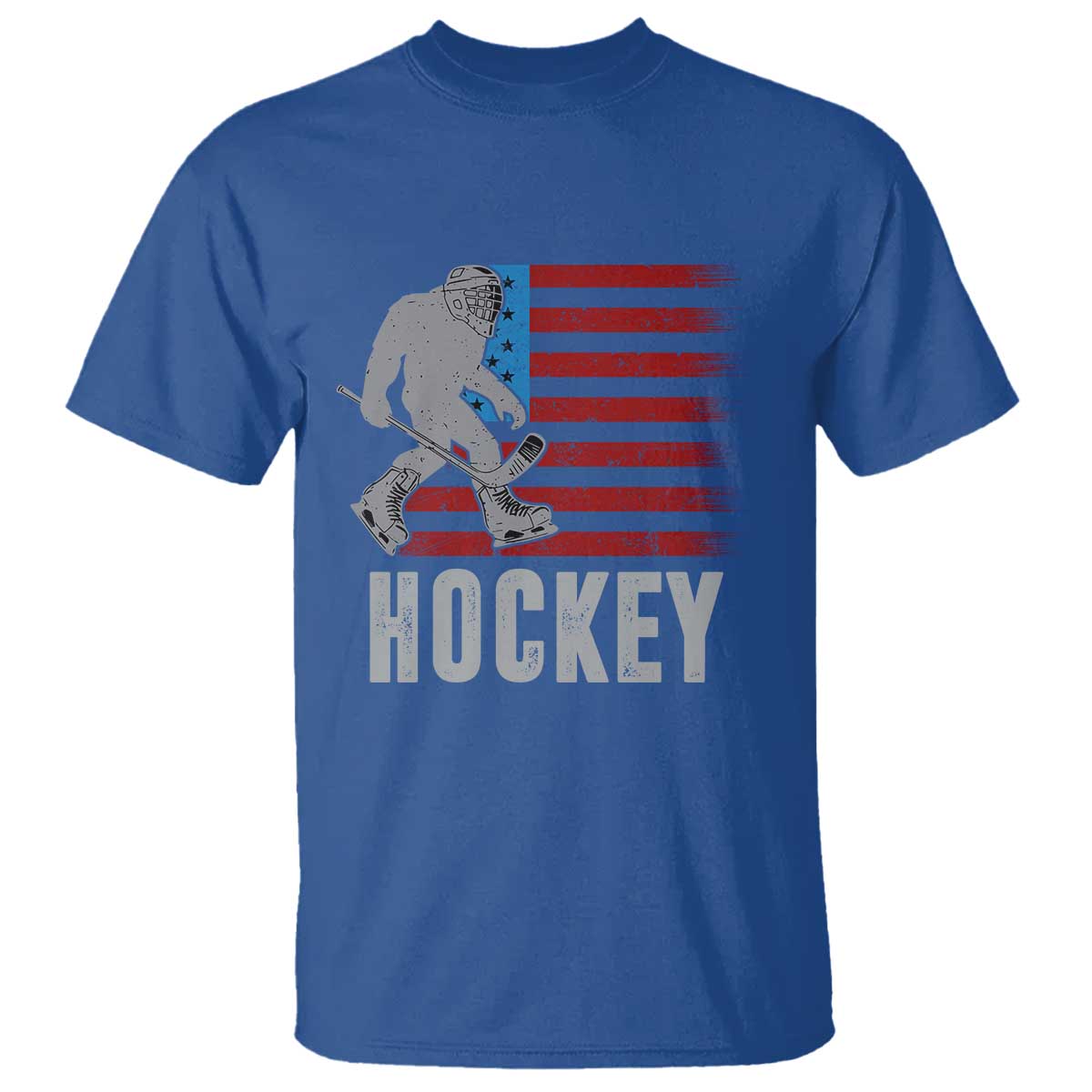 Hockey Bigfoot USA Flag T Shirt Vintage Patriotic Ice Hockey Player - Wonder Print Shop