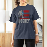 Hockey Bigfoot USA Flag T Shirt For Women Vintage Patriotic Ice Hockey Player - Wonder Print Shop