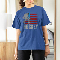 Hockey Bigfoot USA Flag T Shirt For Women Vintage Patriotic Ice Hockey Player - Wonder Print Shop