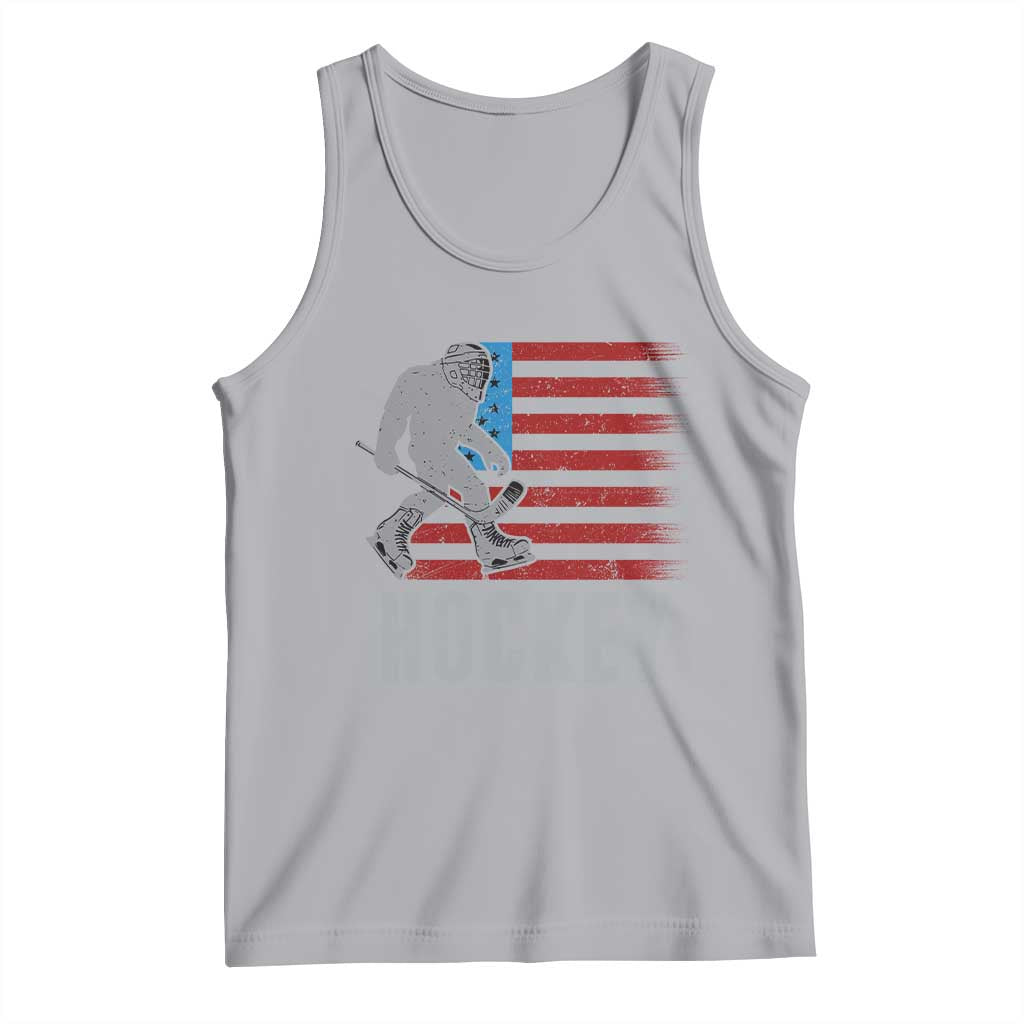 Hockey Bigfoot USA Flag Tank Top Vintage Patriotic Ice Hockey Player - Wonder Print Shop