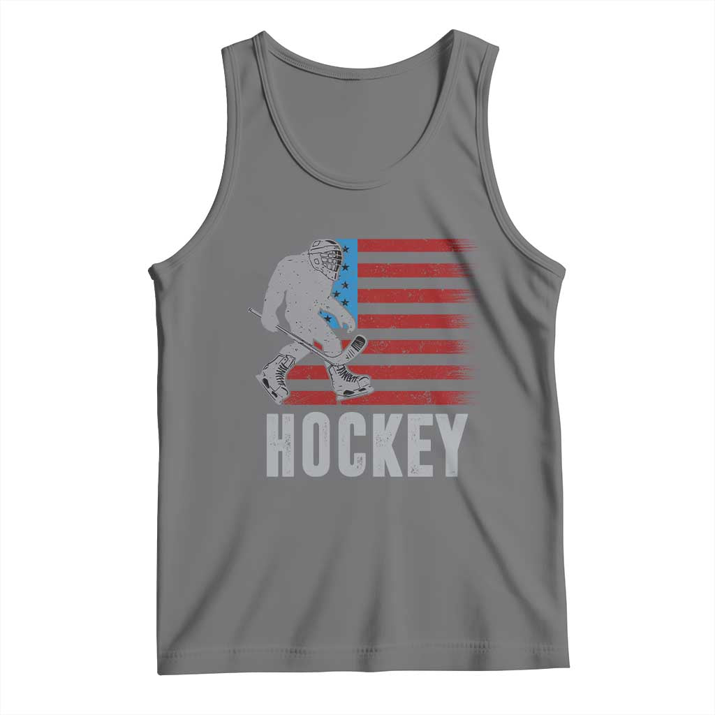 Hockey Bigfoot USA Flag Tank Top Vintage Patriotic Ice Hockey Player - Wonder Print Shop