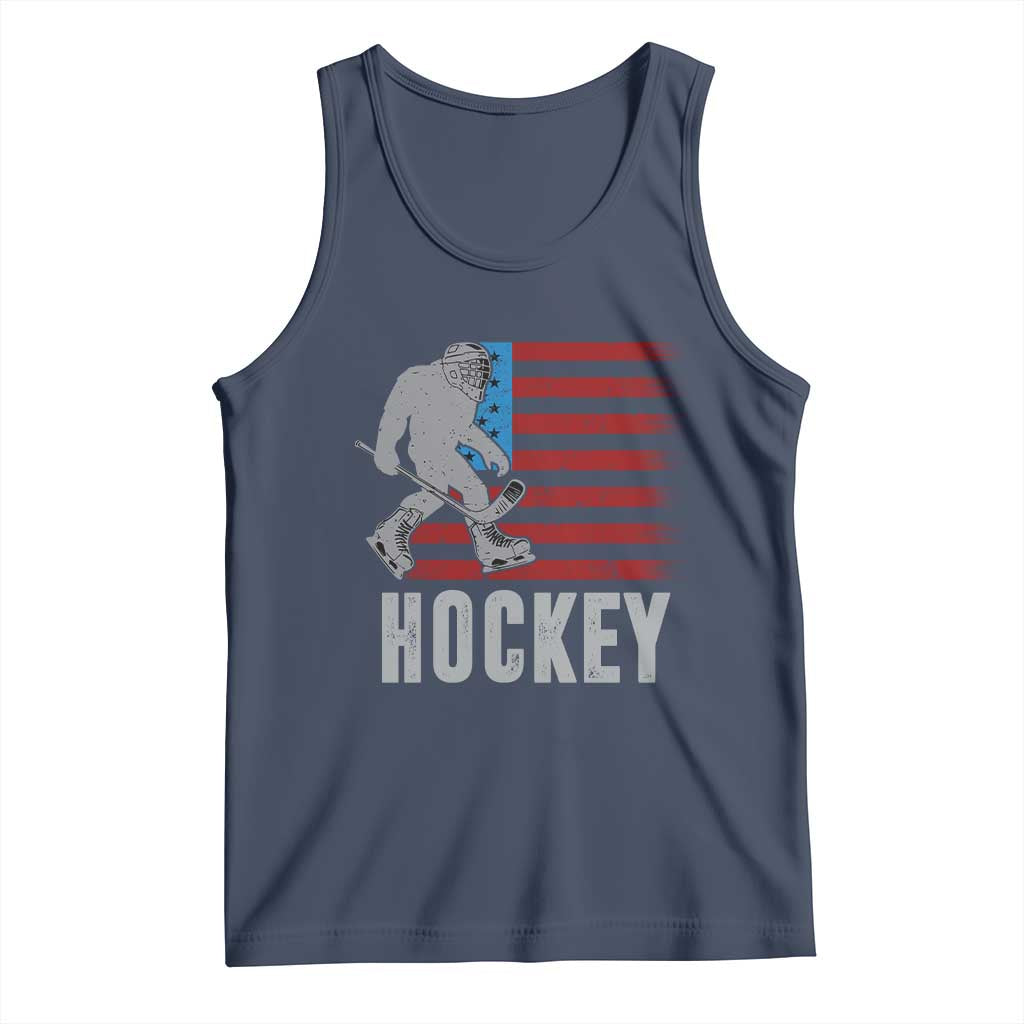 Hockey Bigfoot USA Flag Tank Top Vintage Patriotic Ice Hockey Player - Wonder Print Shop