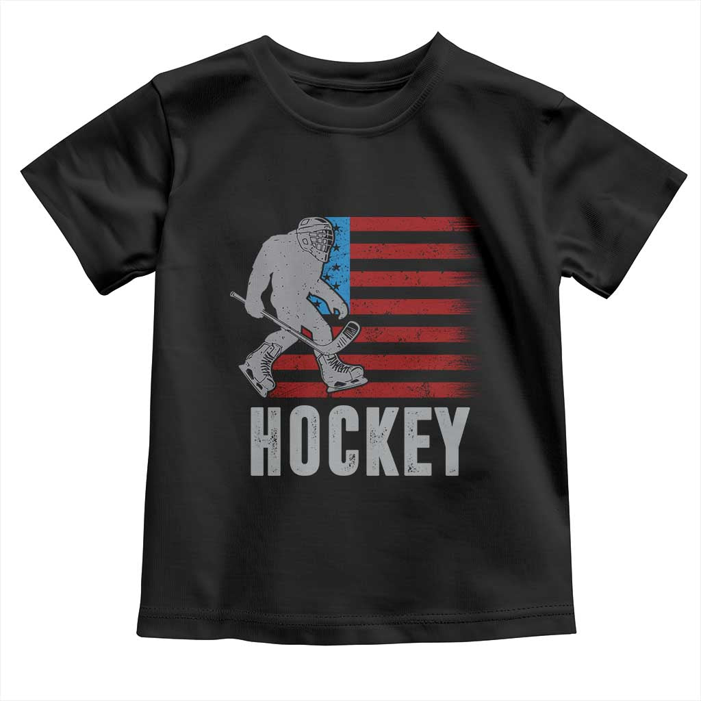 Hockey Bigfoot USA Flag Toddler T Shirt Vintage Patriotic Ice Hockey Player - Wonder Print Shop