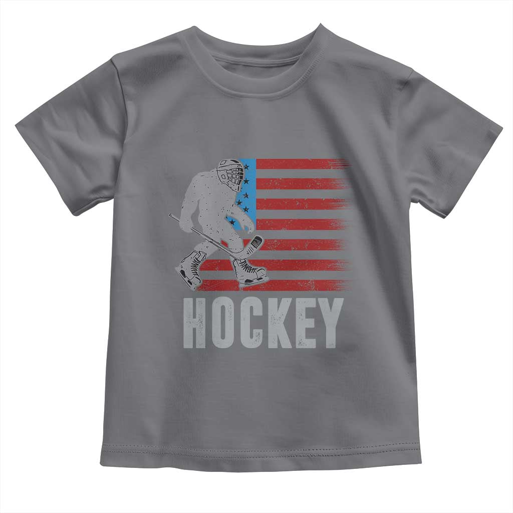 Hockey Bigfoot USA Flag Toddler T Shirt Vintage Patriotic Ice Hockey Player - Wonder Print Shop