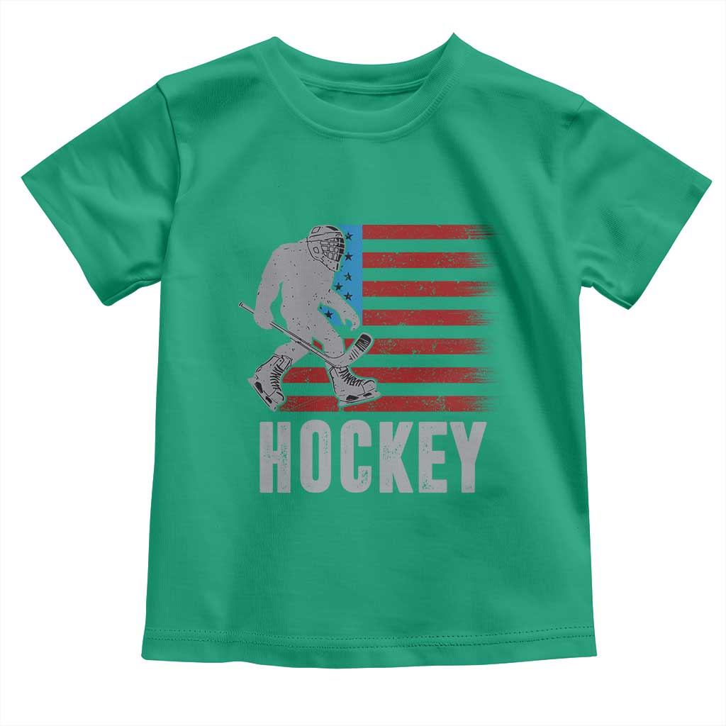 Hockey Bigfoot USA Flag Toddler T Shirt Vintage Patriotic Ice Hockey Player - Wonder Print Shop