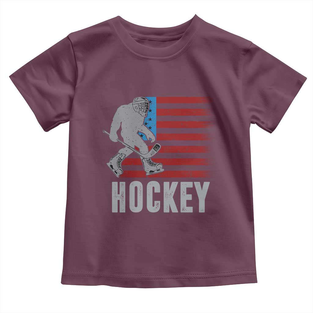 Hockey Bigfoot USA Flag Toddler T Shirt Vintage Patriotic Ice Hockey Player - Wonder Print Shop