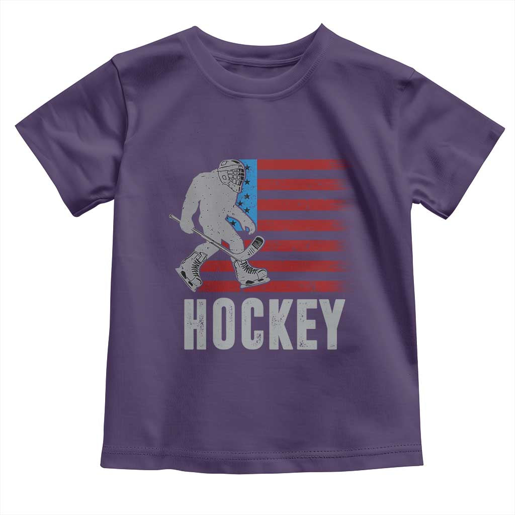 Hockey Bigfoot USA Flag Toddler T Shirt Vintage Patriotic Ice Hockey Player - Wonder Print Shop