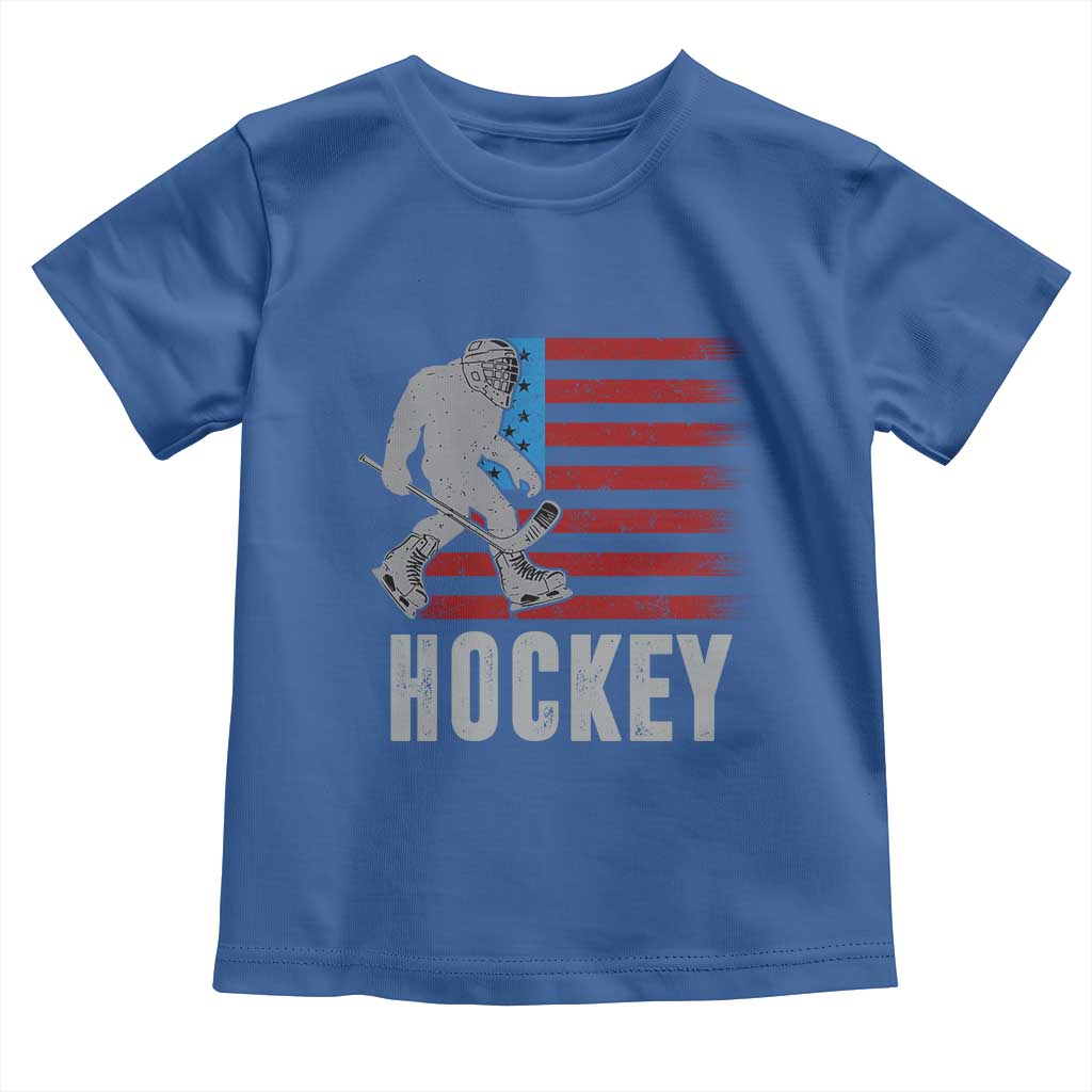 Hockey Bigfoot USA Flag Toddler T Shirt Vintage Patriotic Ice Hockey Player - Wonder Print Shop