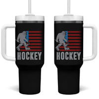 Hockey Bigfoot USA Flag Tumbler With Handle Vintage Patriotic Ice Hockey Player - Wonder Print Shop