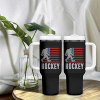 Hockey Bigfoot USA Flag Tumbler With Handle Vintage Patriotic Ice Hockey Player - Wonder Print Shop