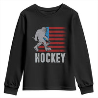 Hockey Bigfoot USA Flag Youth Sweatshirt Vintage Patriotic Ice Hockey Player - Wonder Print Shop