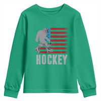 Hockey Bigfoot USA Flag Youth Sweatshirt Vintage Patriotic Ice Hockey Player - Wonder Print Shop