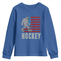Hockey Bigfoot USA Flag Youth Sweatshirt Vintage Patriotic Ice Hockey Player - Wonder Print Shop