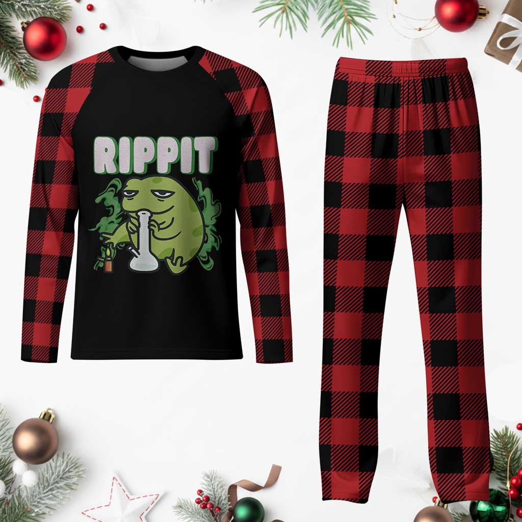 Rippit Frog Meme Plaid Pajama Set Funny Stoner Bong Rip - Wonder Print Shop