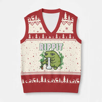 Rippit Frog Meme V-Neck Knit Sweater Vest Funny Stoner Bong Rip - Wonder Print Shop