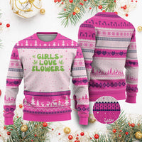 Girls Love Flowers Weed Cannabis Ugly Christmas Sweater Funny Marijuana 420 Gift