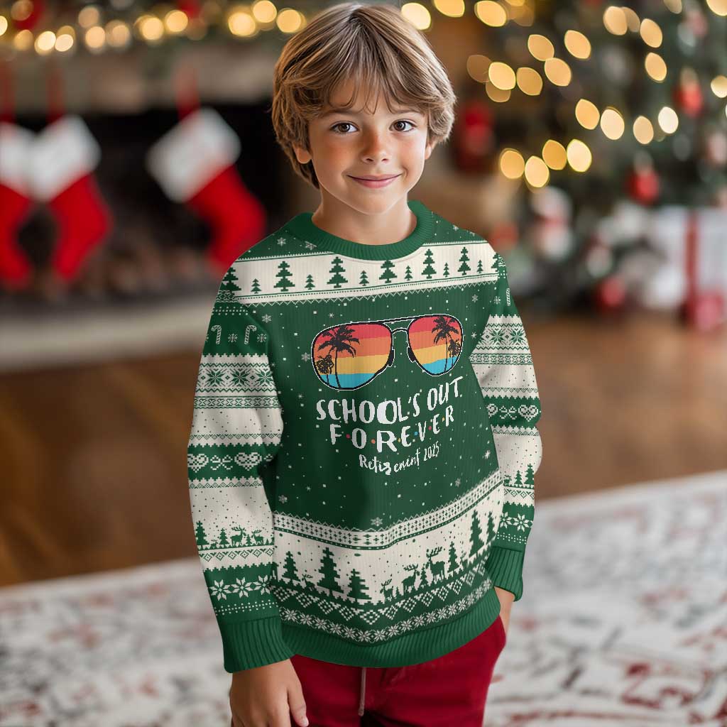Retired Teacher 2025 Ugly Christmas Sweater School's Out Forever Retirement Summer Vibes - Wonder Print Shop
