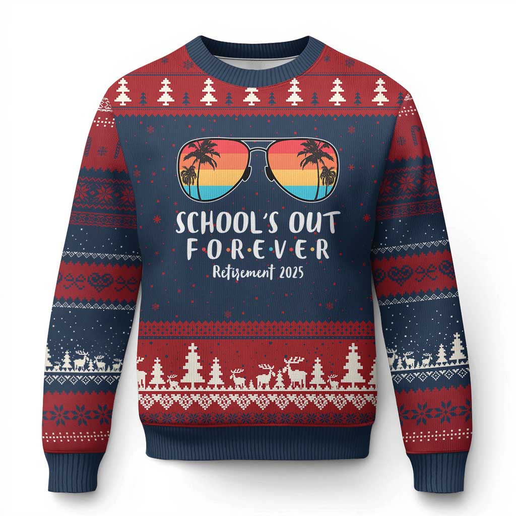 Retired Teacher 2025 Ugly Christmas Sweater School's Out Forever Retirement Summer Vibes - Wonder Print Shop