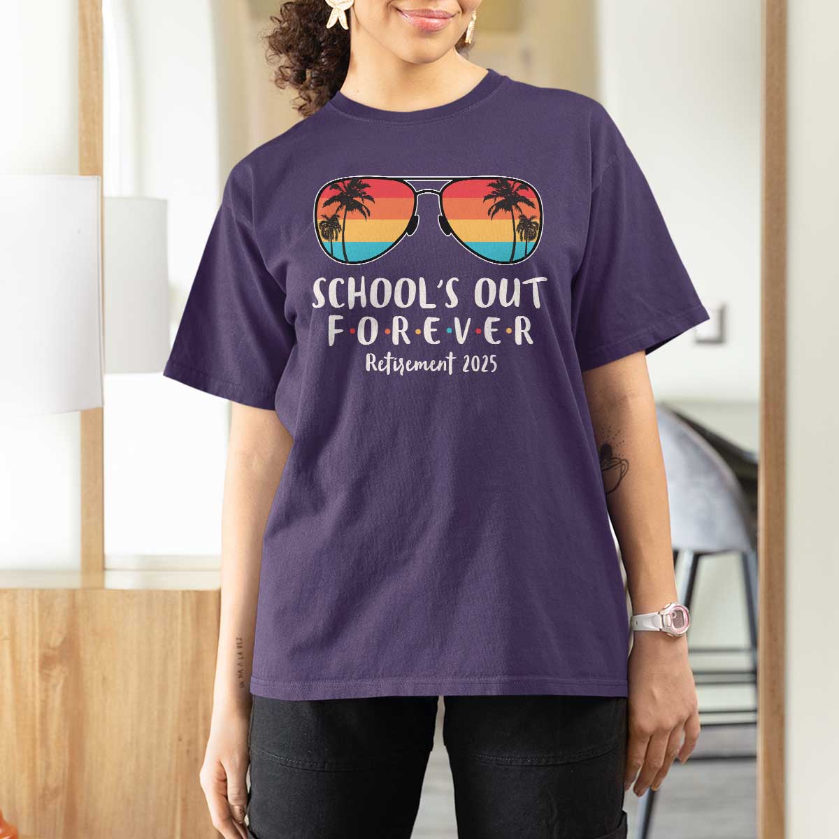 Retired Teacher 2025 T Shirt For Women School's Out Forever Retirement Summer Vibes