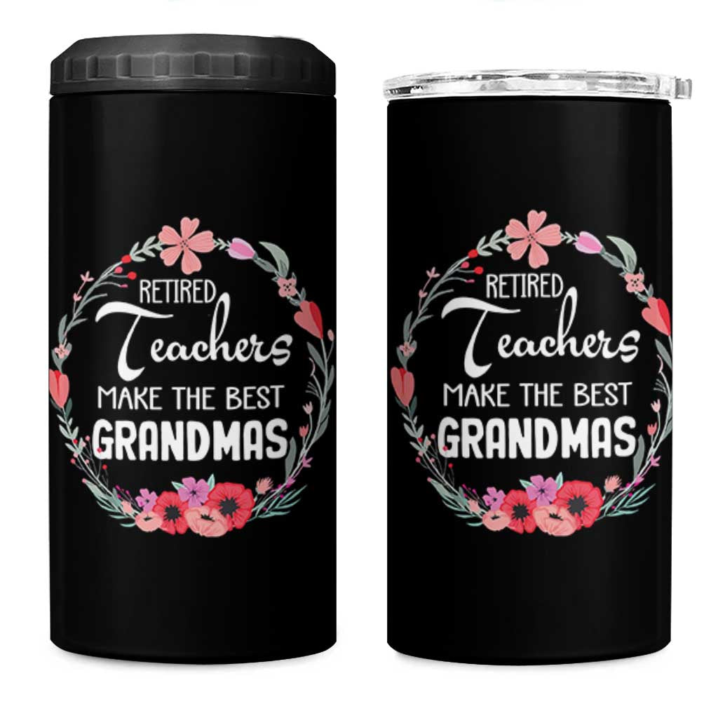 Retired Teacher 4 in 1 Can Cooler Tumbler Floral For Grandmas Retirement