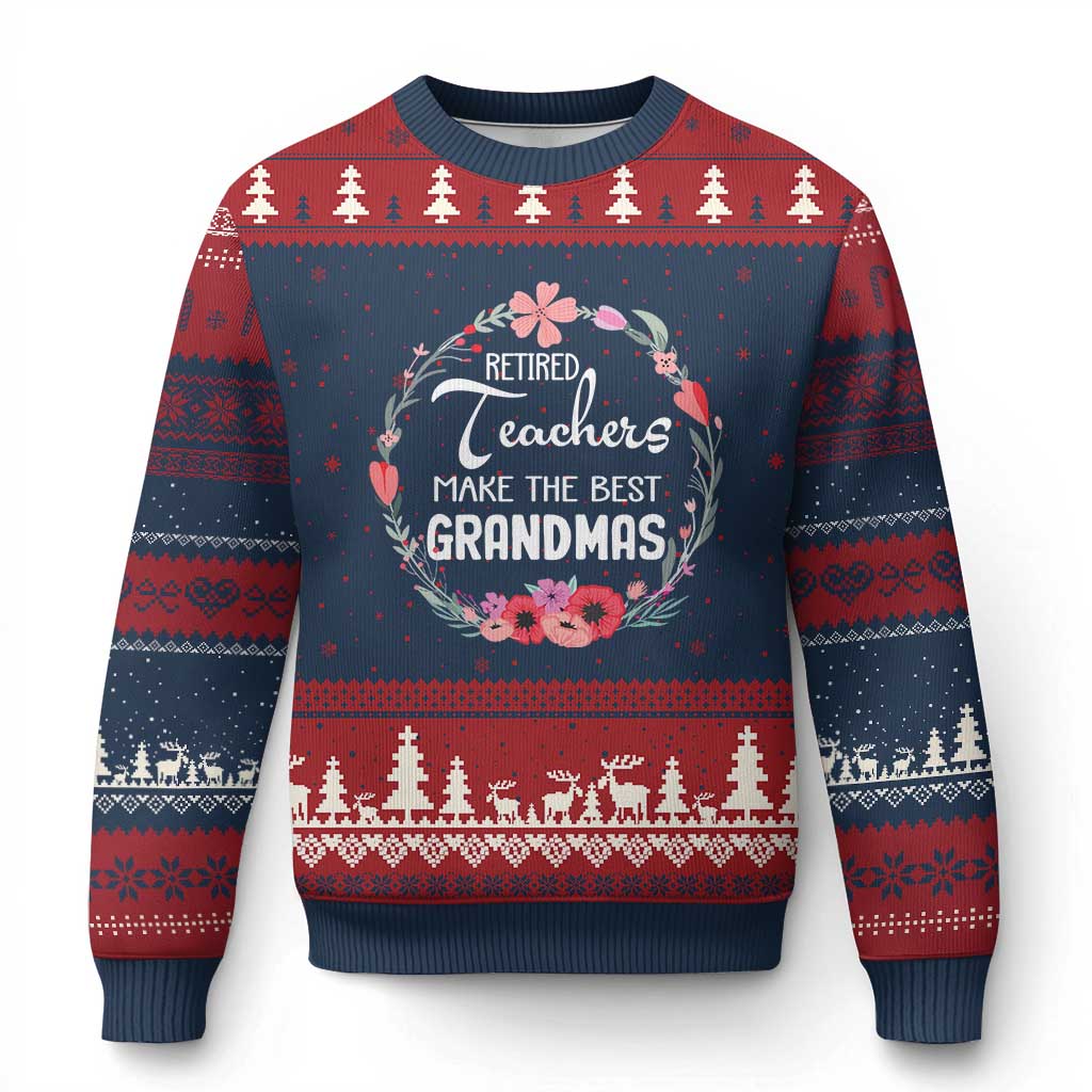 Retired Teacher Ugly Christmas Sweater Floral For Grandmas Retirement - Wonder Print Shop