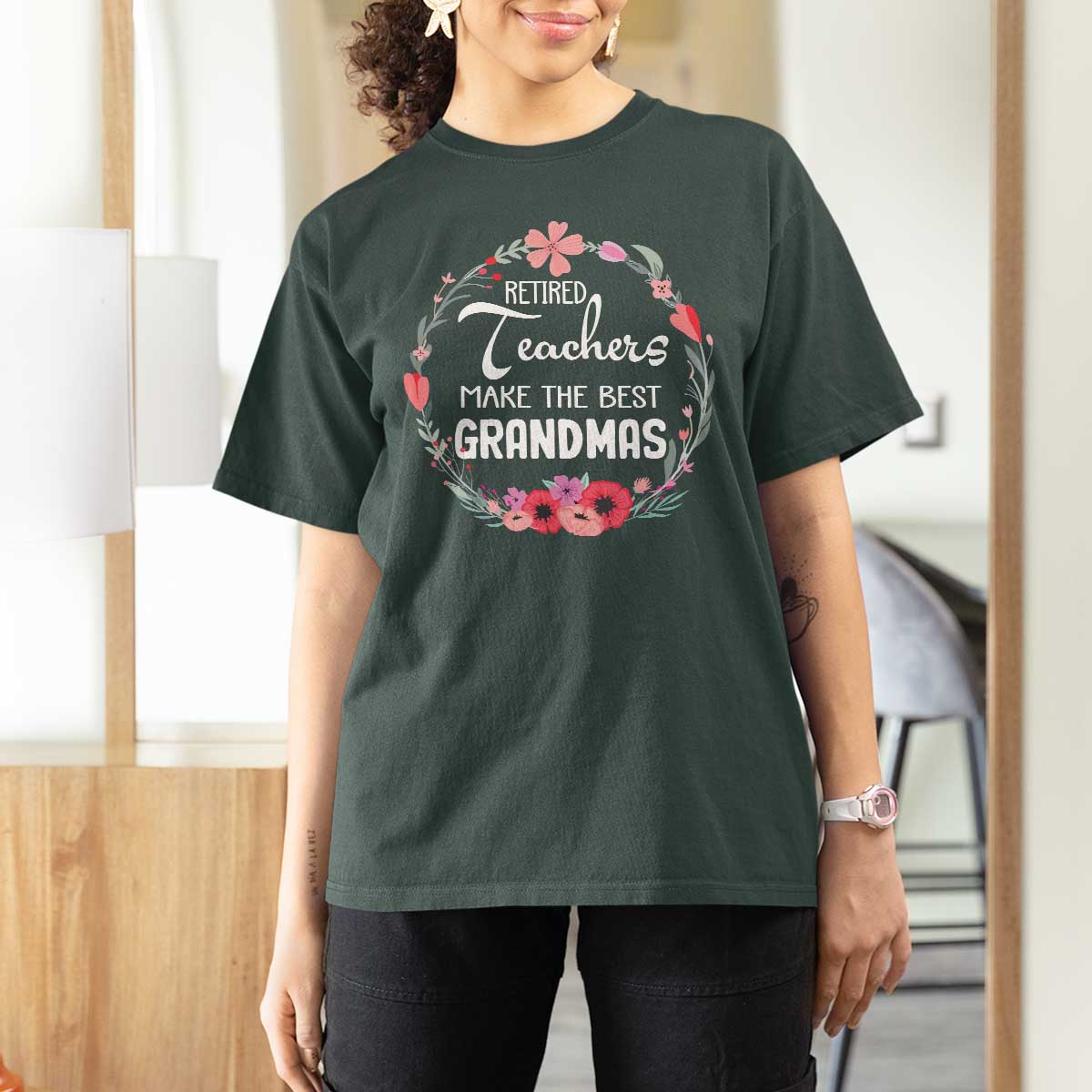 Retired Teacher T Shirt For Women Floral For Grandmas Retirement