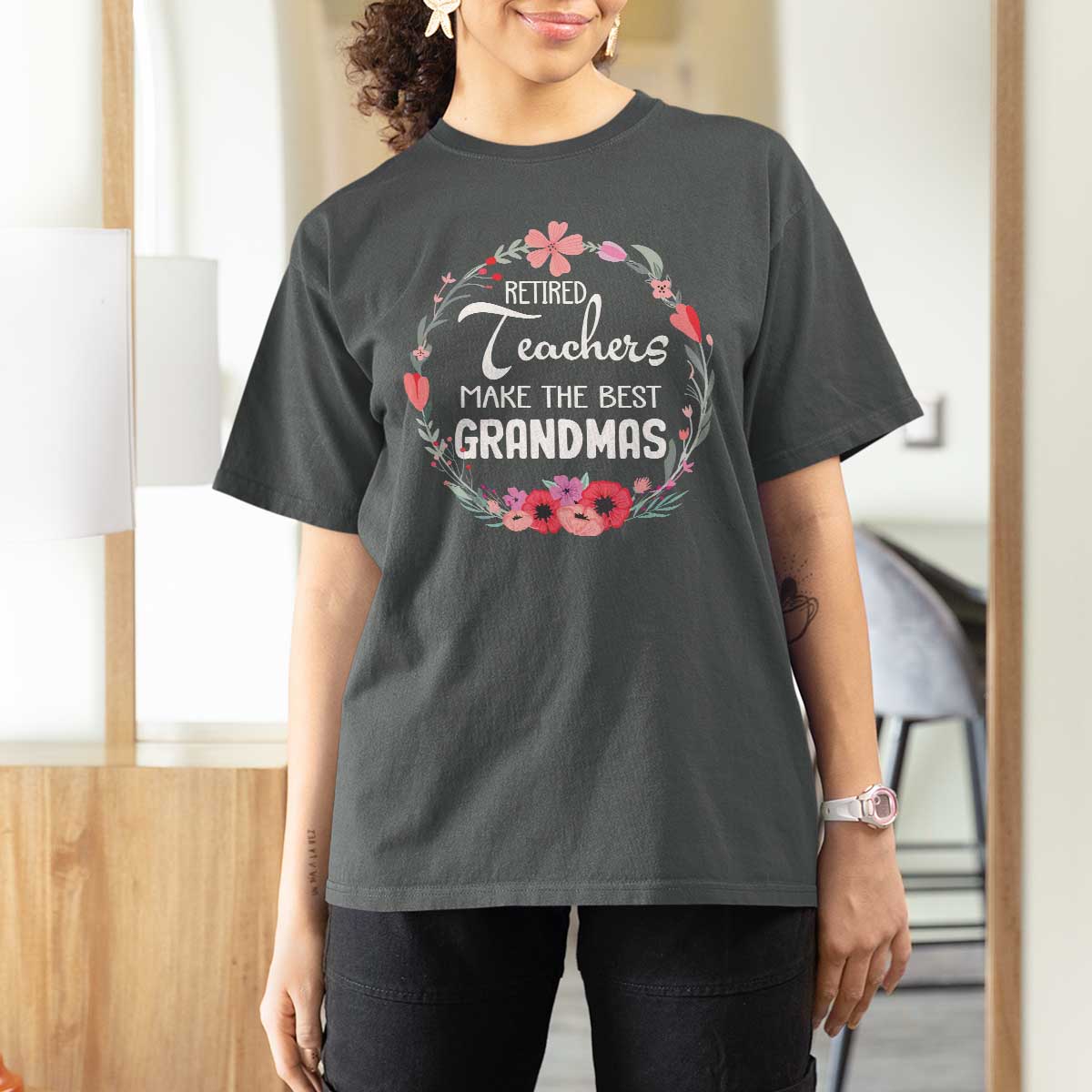 Retired Teacher T Shirt For Women Floral For Grandmas Retirement