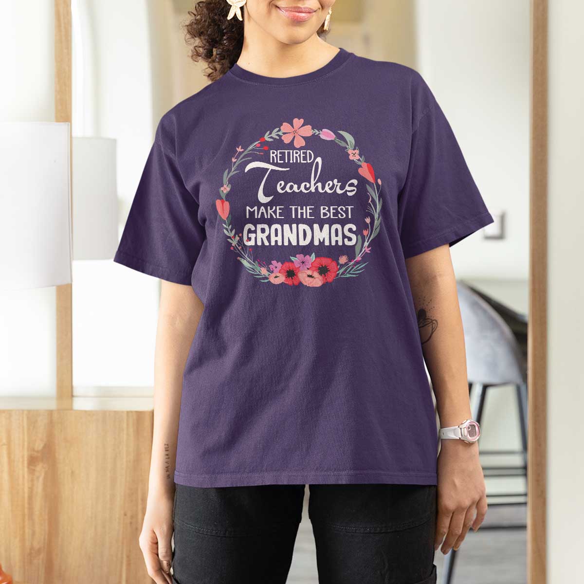 Retired Teacher T Shirt For Women Floral For Grandmas Retirement