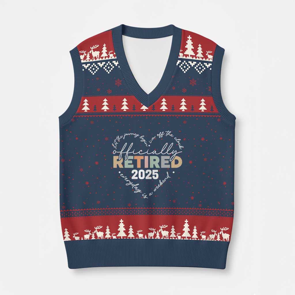 Officially Retired 2025 V-Neck Knit Sweater Vest Women Retirement Vintage - Wonder Print Shop