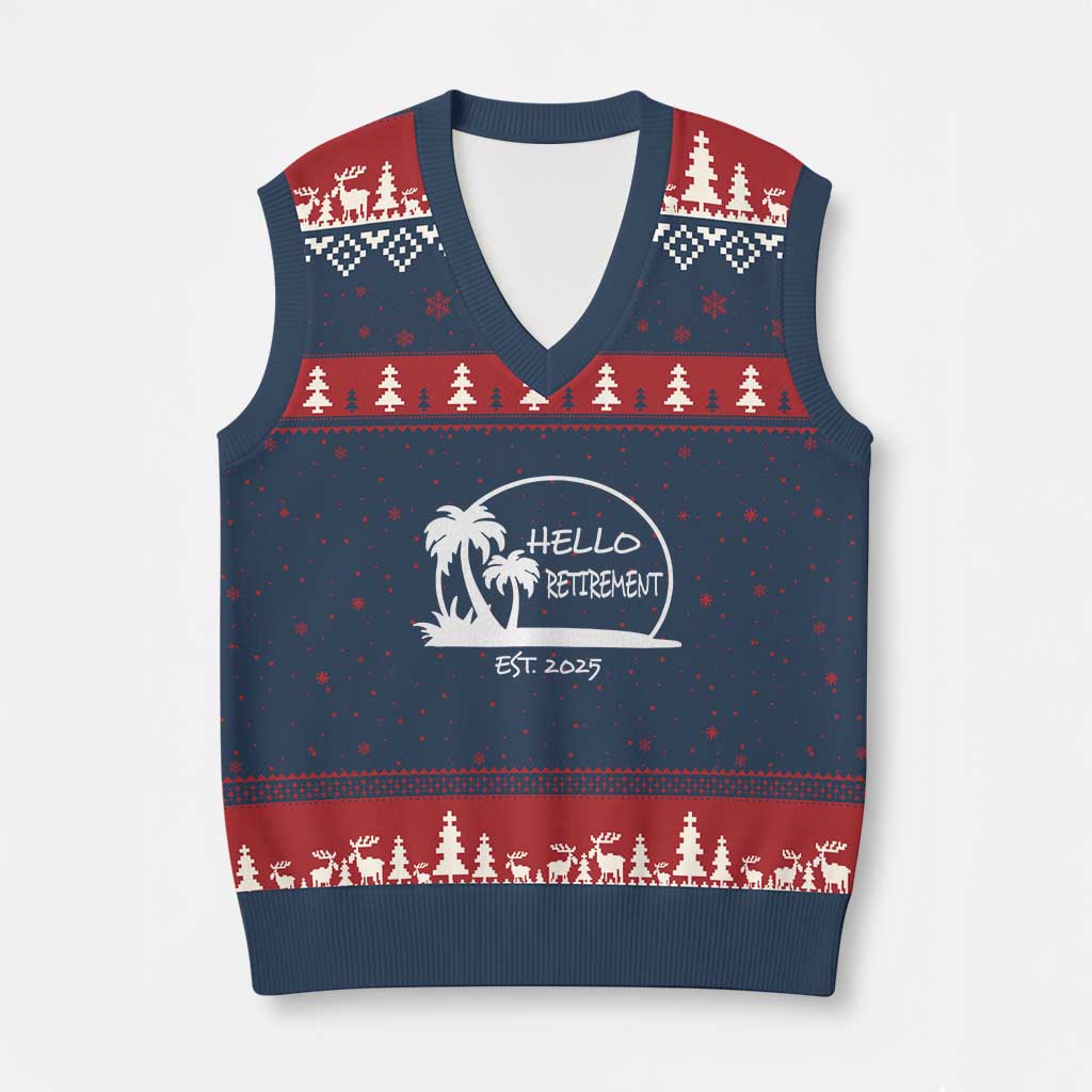 Retired Est 2025 V-Neck Knit Sweater Vest Hello Retirement Summer Vibes - Wonder Print Shop