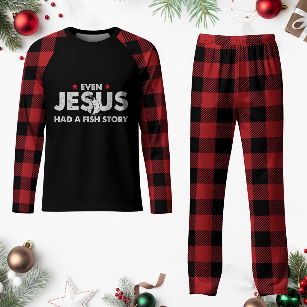 Christian Fishing Plaid Pajama Set Even Jesus Had A Fish Story Funny Fisherman - Wonder Print Shop