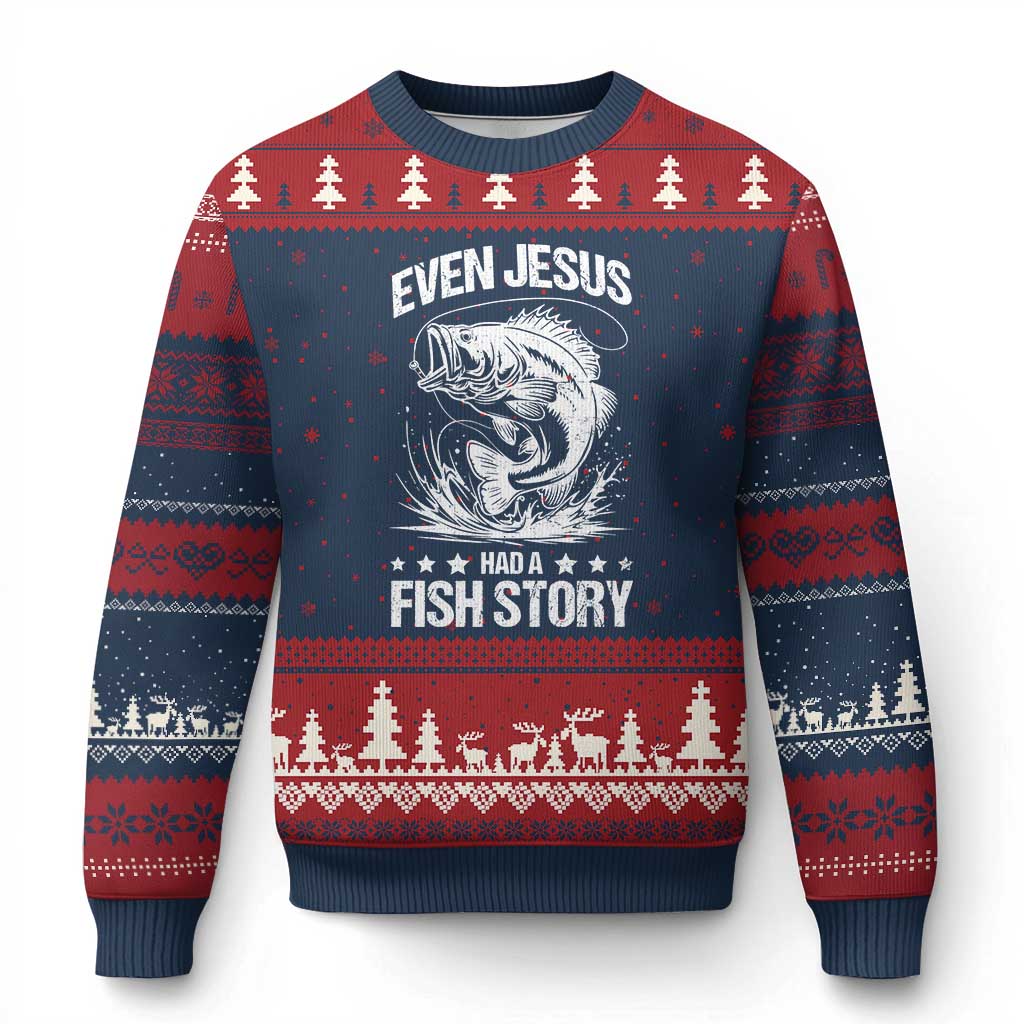 Funny Fishing Ugly Christmas Sweater Even Jesus Had A Fish Story Funny Christian Fisherman - Wonder Print Shop