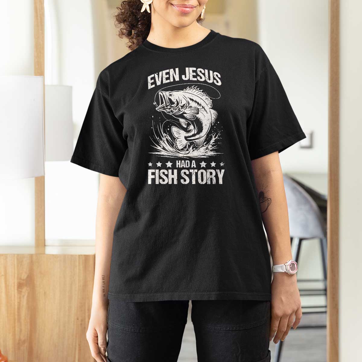 Funny Fishing T Shirt For Women Even Jesus Had A Fish Story Funny Christian Fisherman - Wonder Print Shop