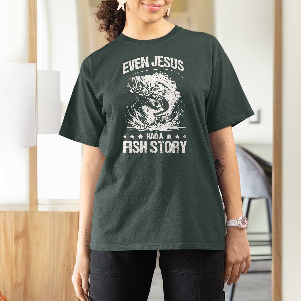 Funny Fishing T Shirt For Women Even Jesus Had A Fish Story Funny Christian Fisherman - Wonder Print Shop