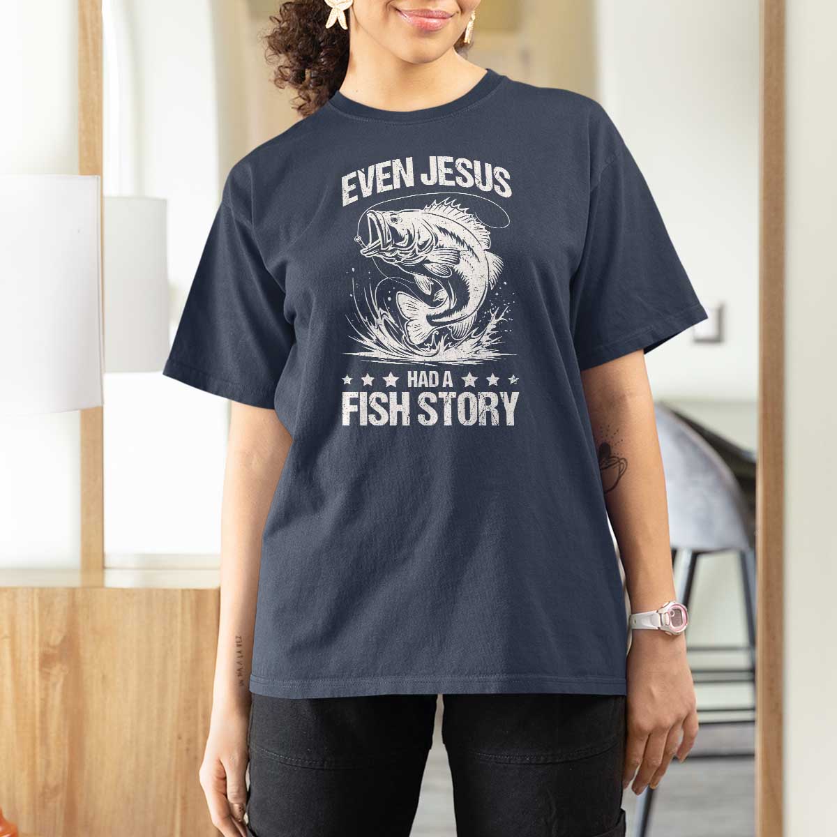 Funny Fishing T Shirt For Women Even Jesus Had A Fish Story Funny Christian Fisherman - Wonder Print Shop