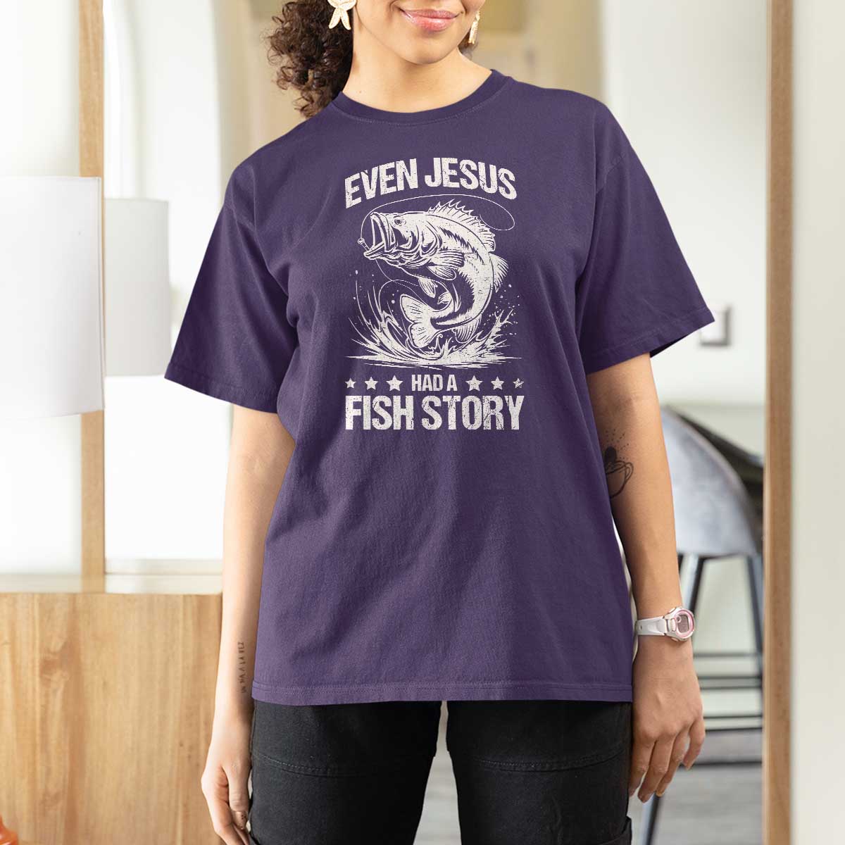 Funny Fishing T Shirt For Women Even Jesus Had A Fish Story Funny Christian Fisherman - Wonder Print Shop