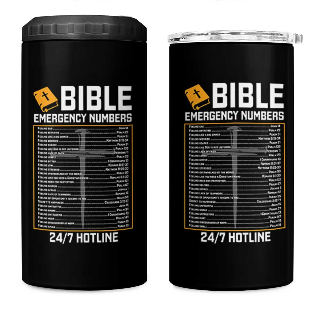 Bible Emergency Numbers 4 in 1 Can Cooler Tumbler Funny Christian Bible Jesus Religious