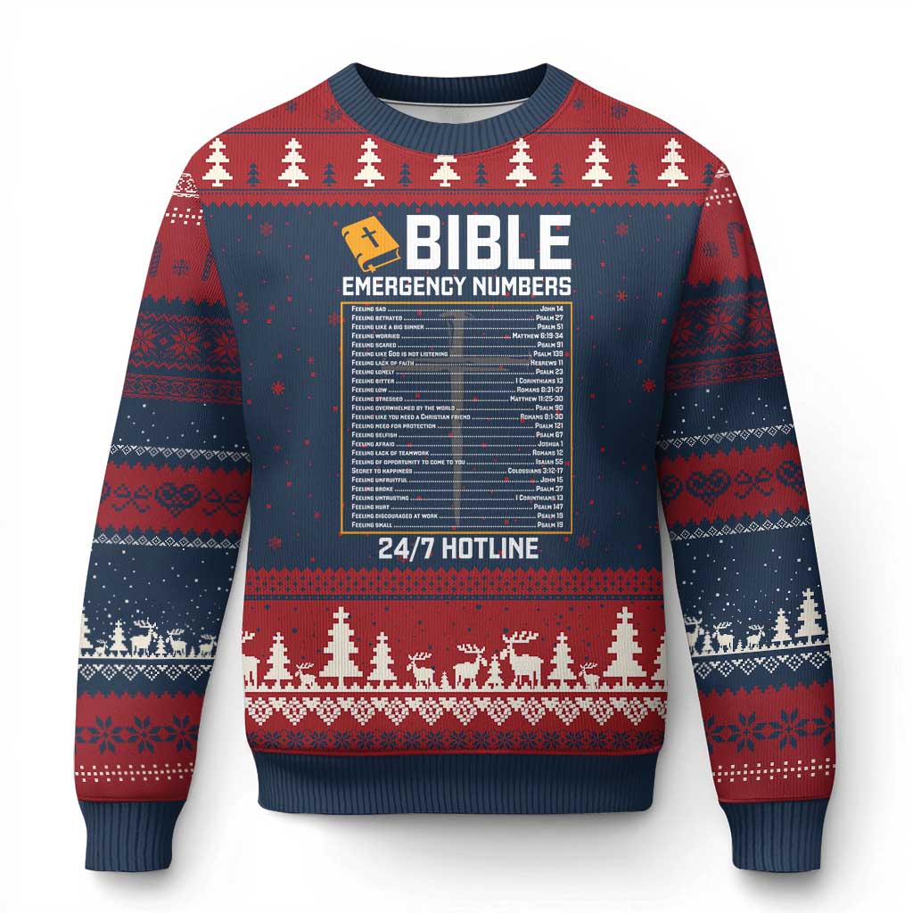 Bible Emergency Numbers Ugly Christmas Sweater Funny Christian Bible Jesus Religious