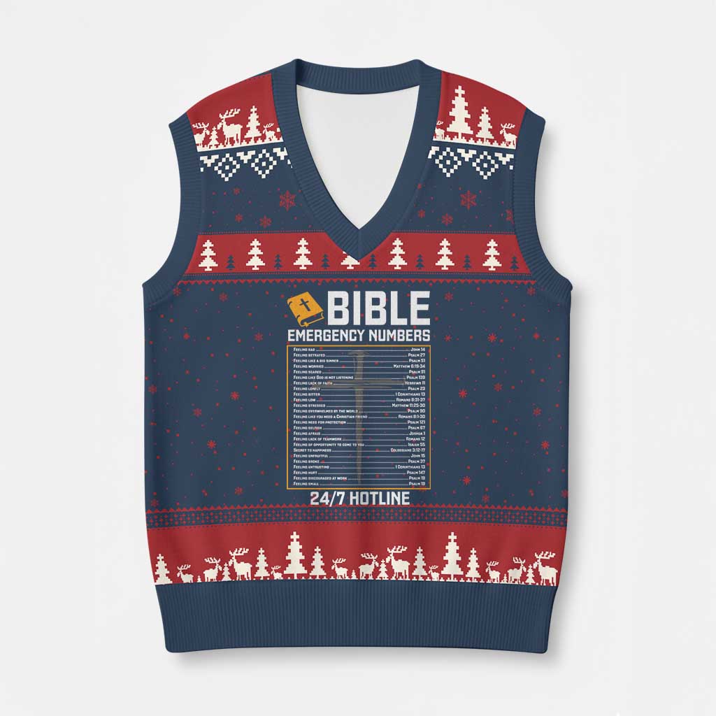 Bible Emergency Numbers V-Neck Knit Sweater Vest Funny Christian Bible Jesus Religious