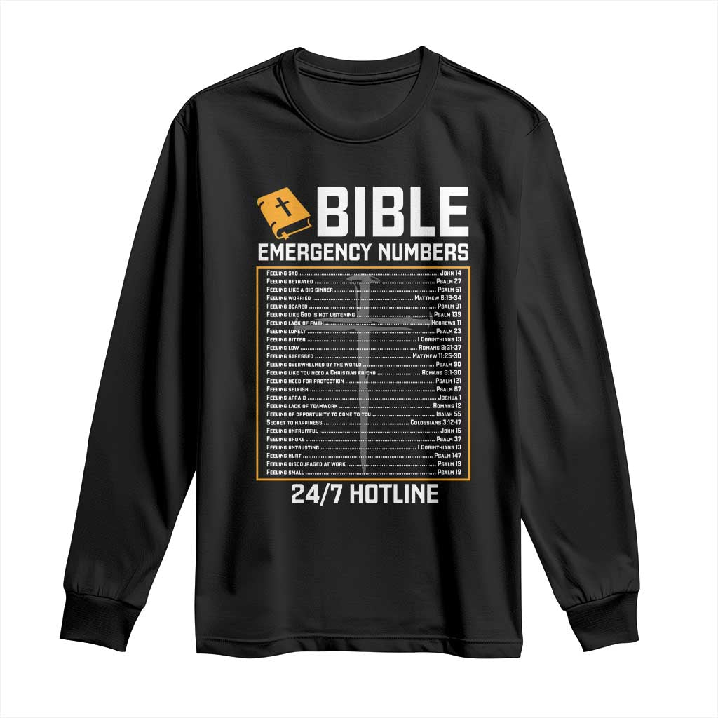 Bible Emergency Numbers Long Sleeve Shirt Funny Christian Bible Jesus Religious