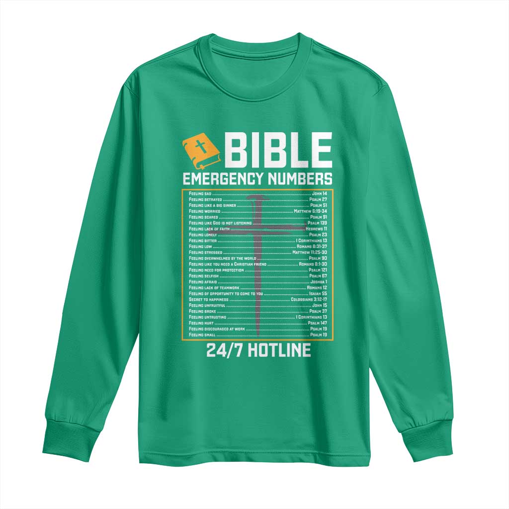Bible Emergency Numbers Long Sleeve Shirt Funny Christian Bible Jesus Religious