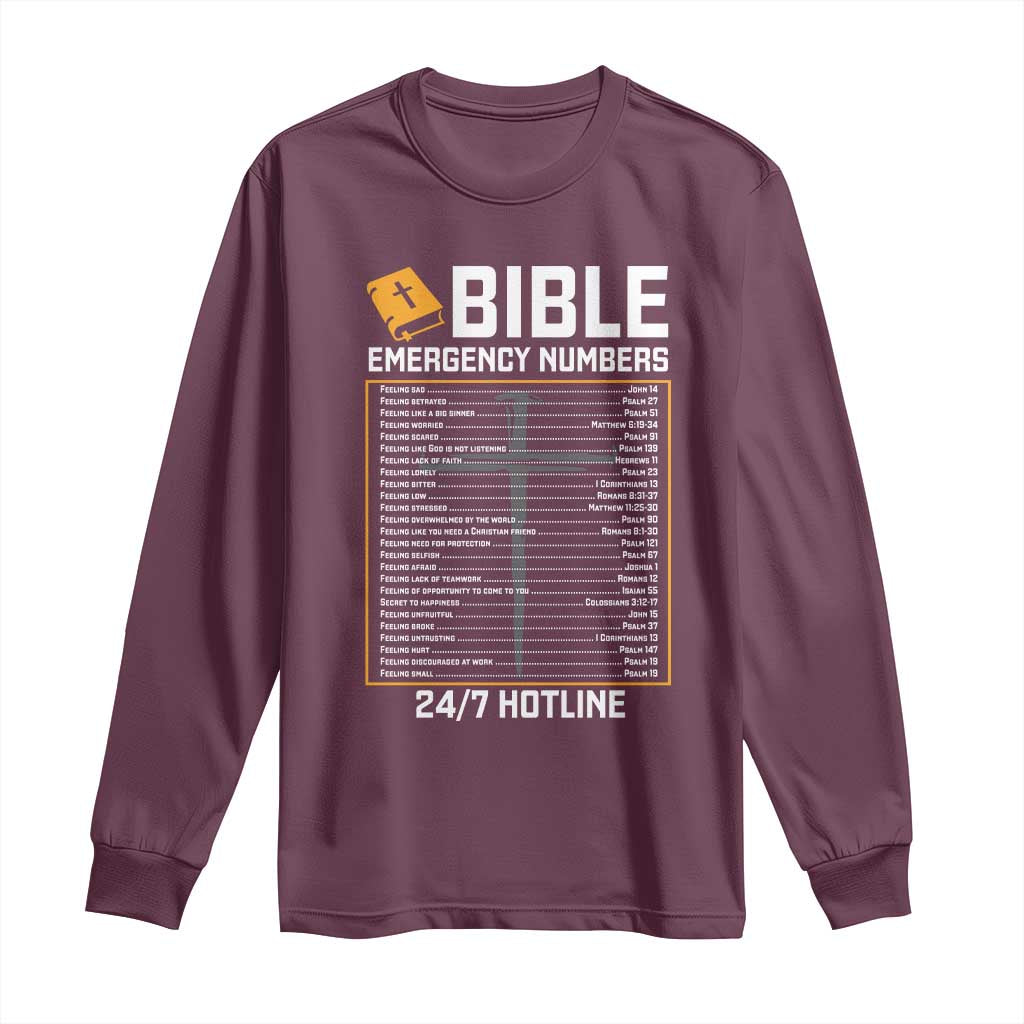 Bible Emergency Numbers Long Sleeve Shirt Funny Christian Bible Jesus Religious