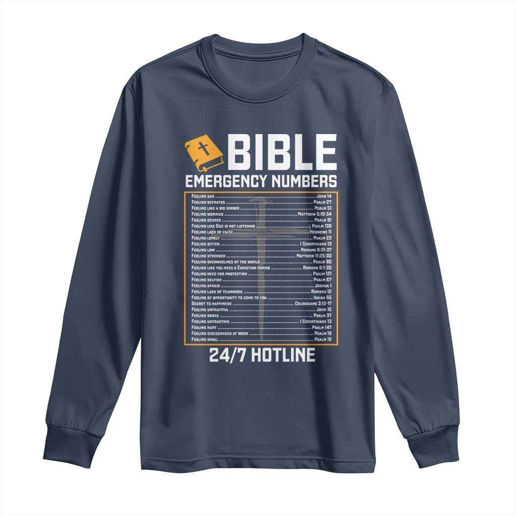 Bible Emergency Numbers Long Sleeve Shirt Funny Christian Bible Jesus Religious