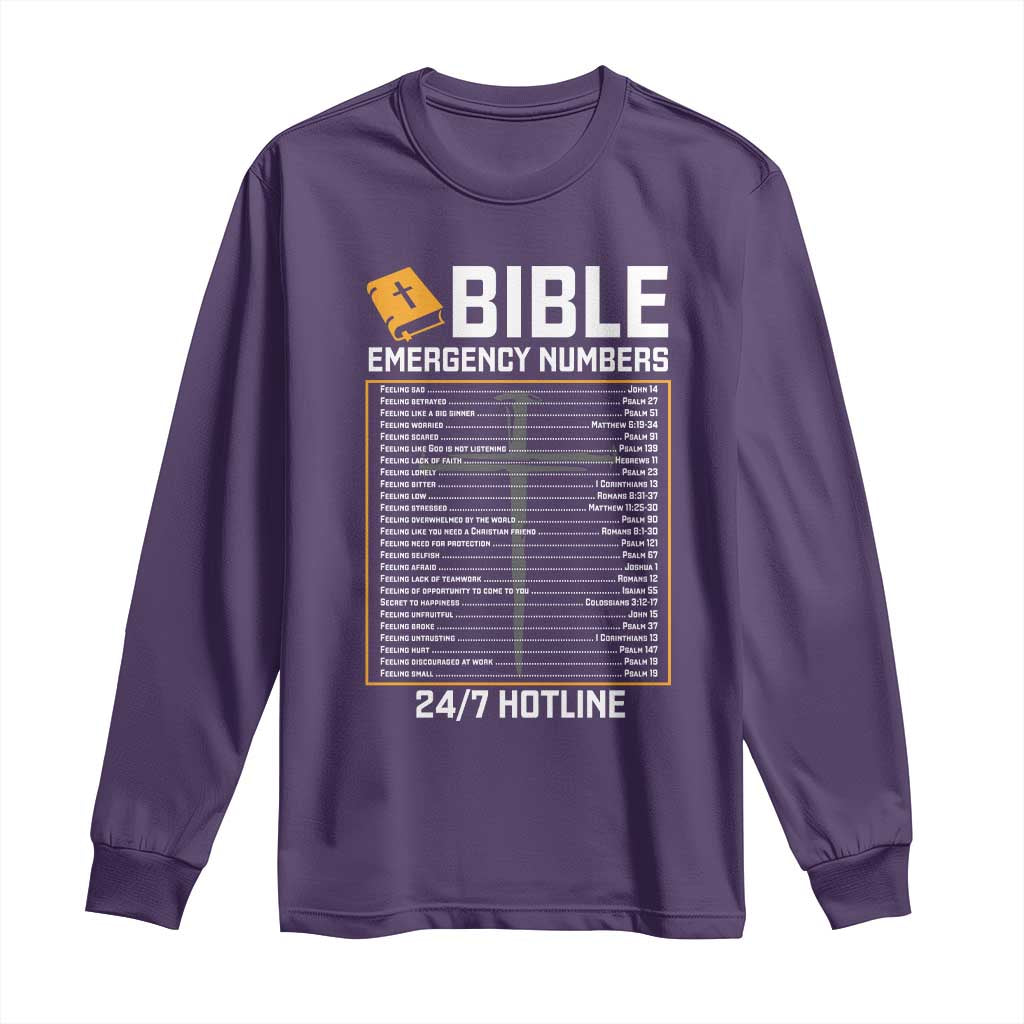 Bible Emergency Numbers Long Sleeve Shirt Funny Christian Bible Jesus Religious