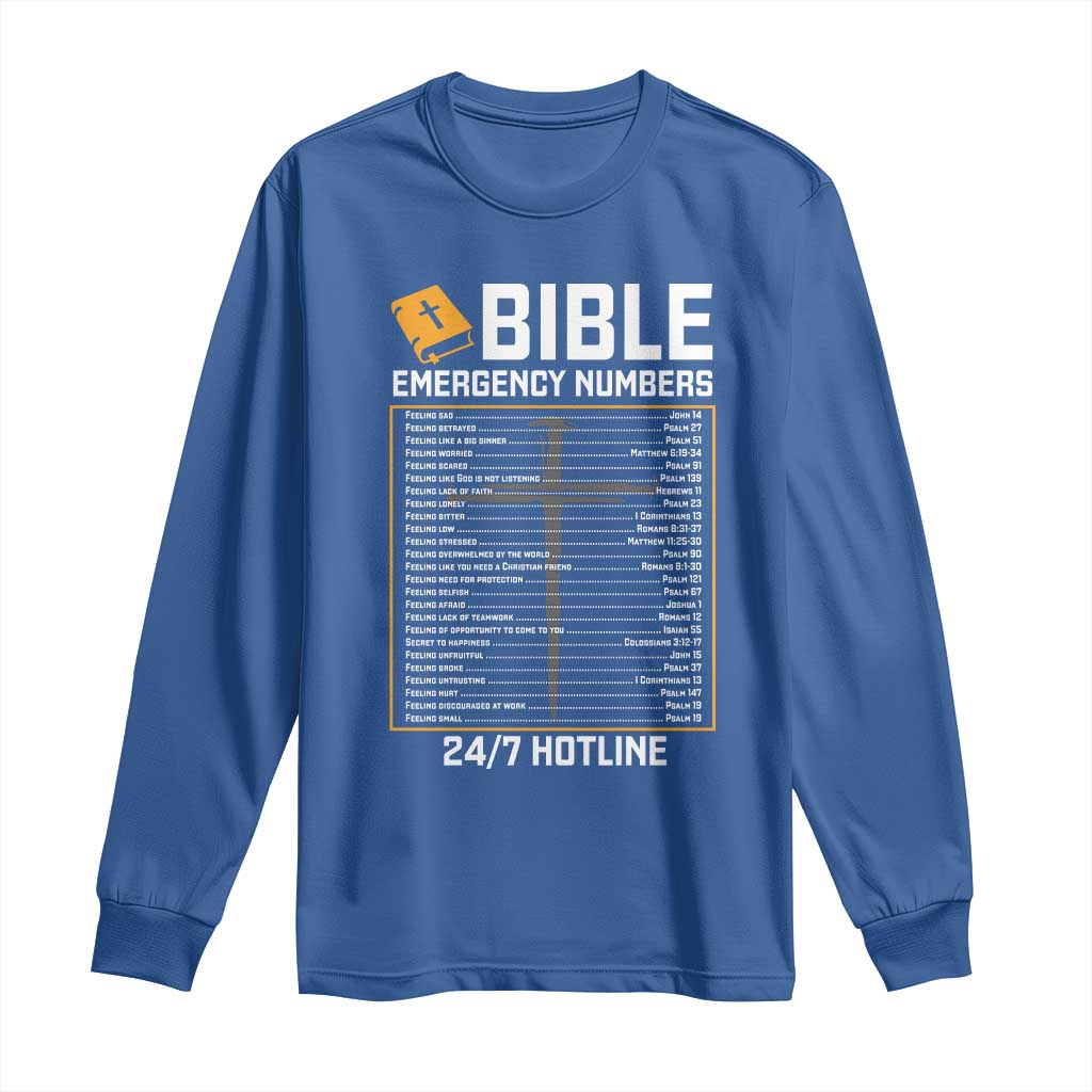 Bible Emergency Numbers Long Sleeve Shirt Funny Christian Bible Jesus Religious