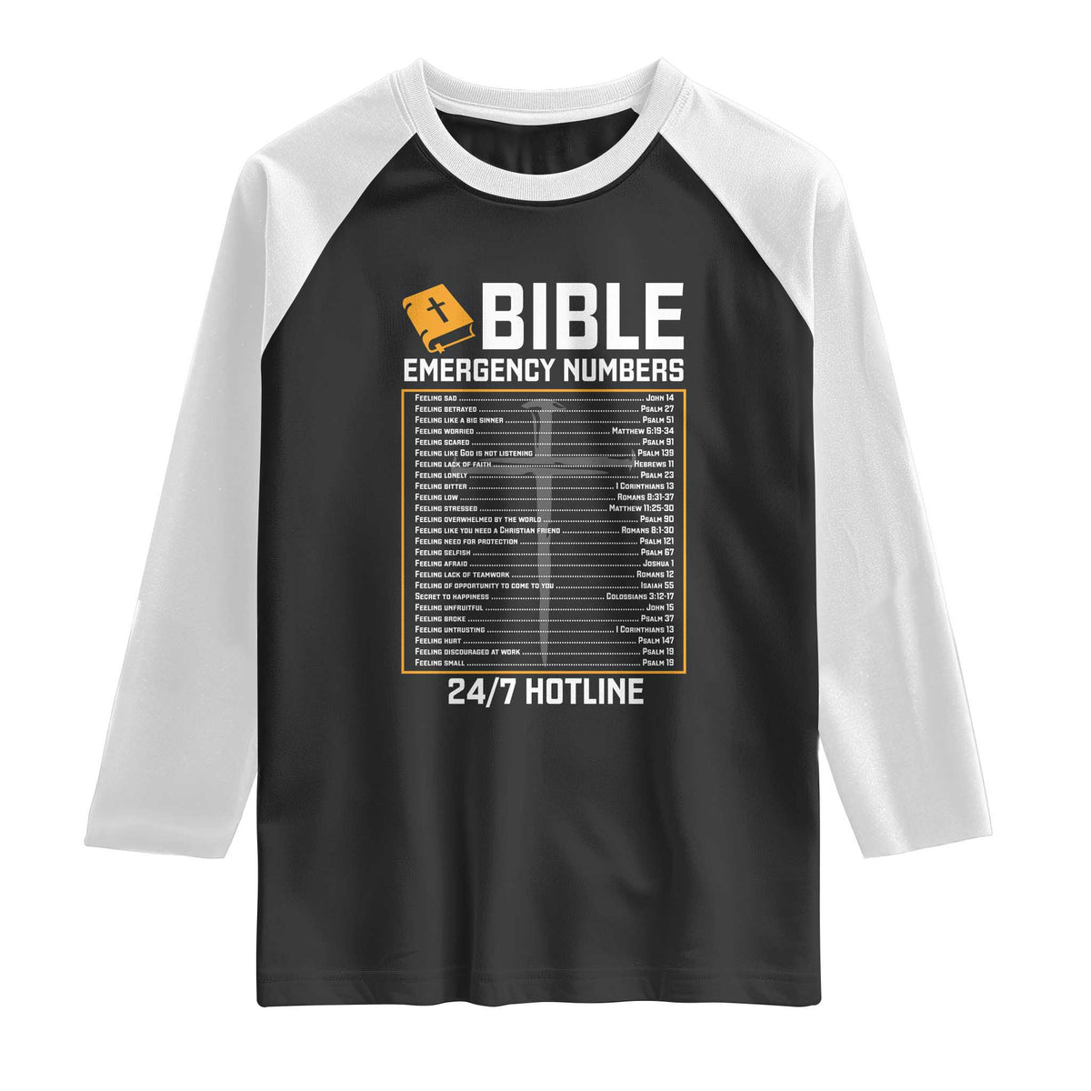 Bible Emergency Numbers Raglan Shirt Funny Christian Bible Jesus Religious