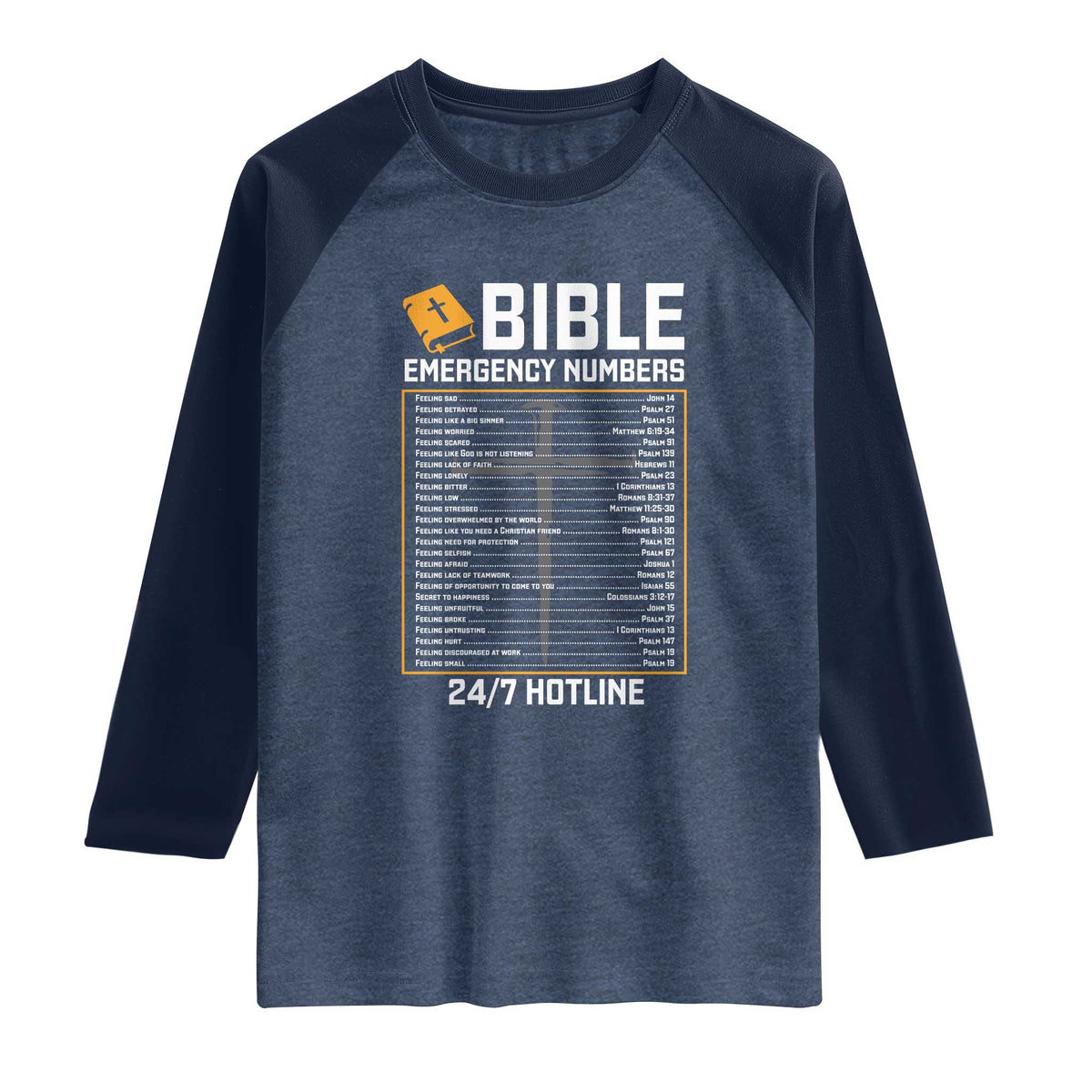 Bible Emergency Numbers Raglan Shirt Funny Christian Bible Jesus Religious